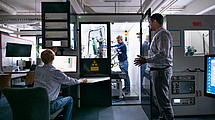 Researchers at the Department of Metallic Materials preparing an X-ray structure analysis.