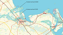 The graphic shows large parts of the Baltic Sea coast that are expected to be under water in a hundred years