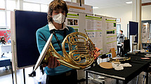 Impression from last year: A student has developed a Corona filter for wind instruments.