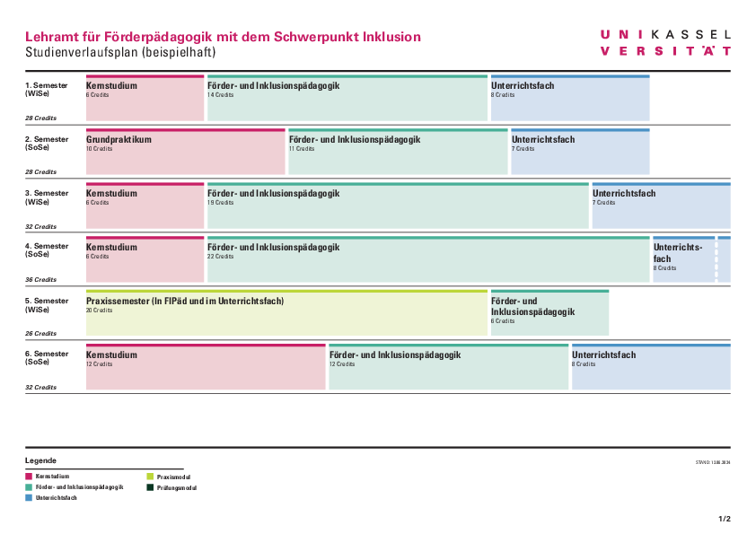 Exemplary study plan for a teaching degree in special needs education with a focus on inclusion