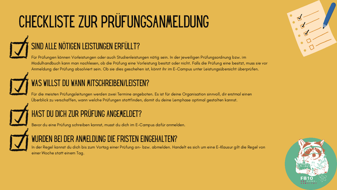 Checkliste zur Prüfungsanmeldung